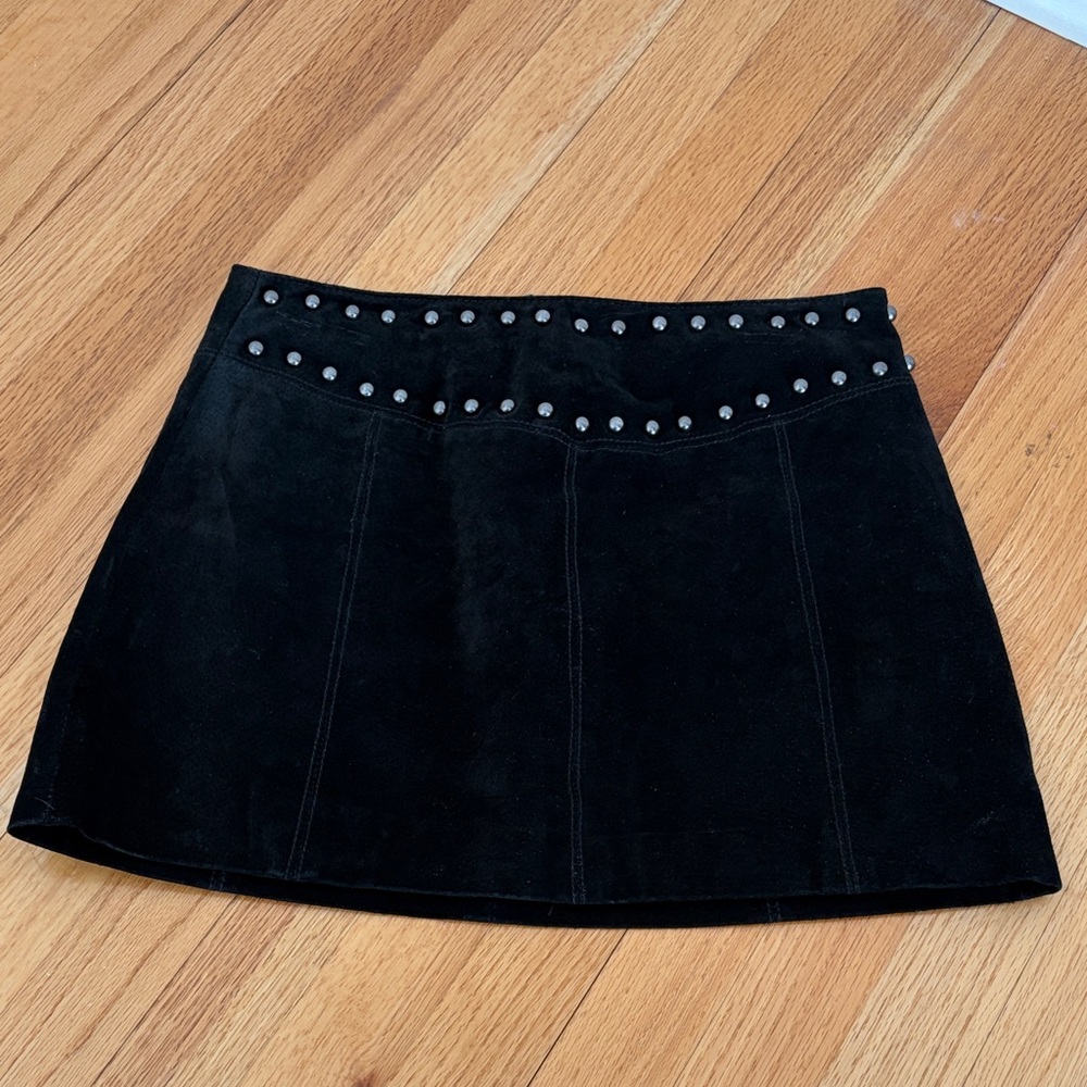 Forever 21 Black Mini Suede Skirt with Silver Studs